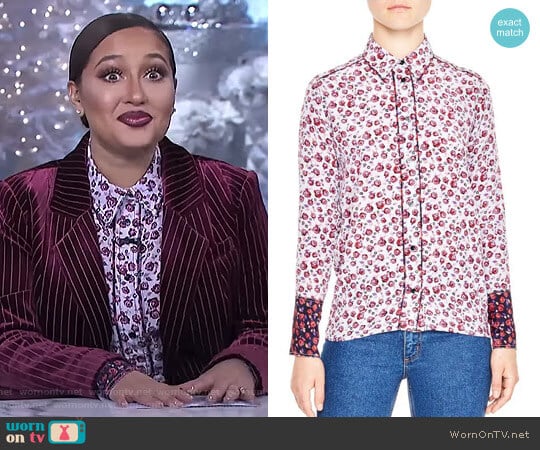 Floral Print Silk Shirt by Sandro worn by Adrienne Houghton on The Real