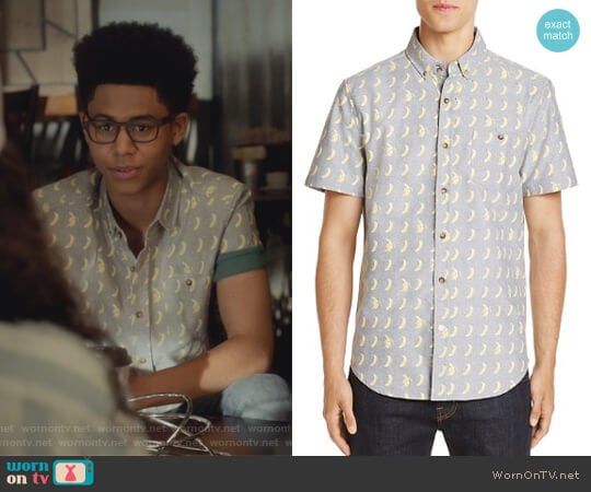 Banana Print Regular Fit Button-Down Shirt by Sovereign Code worn by Alex Wilder (Rhenzy Feliz) on Marvels Runaways