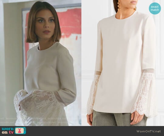 Lace-trimmed Crepe Blouse by Stella McCartney worn by Cristal Flores (Nathalie Kelley) on Dynasty