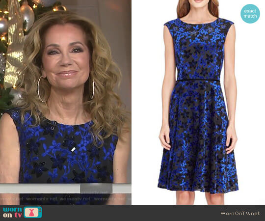 Flocked Velvet A-Line Dress by Tahari worn by Kathie Lee Gifford on Today