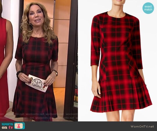 Plaid Drop Waist Sheath Dress by Tahari ASL worn by Kathie Lee Gifford on Today