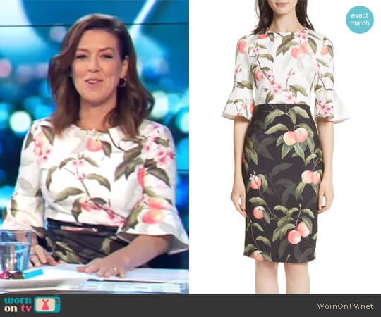 Peach Blossom Sheath Dress by Ted Baker London worn by Gorgi Coghlan on The Project