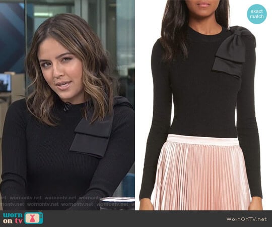 Nehru Bow Skinny Rib Knit Sweater by Ted Baker worn by Erin Lim on E! News