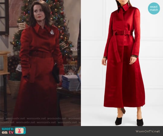 Neyton silk-satin coat by The Row worn by Karen Walker (Megan Mullally) on Will and Grace