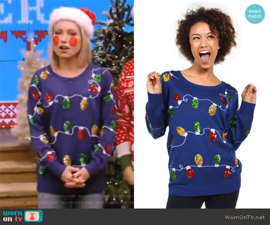 Christmas Lights Sweater by Tipsy Elves worn by Kelly Ripa on Live with Kelly and Mark