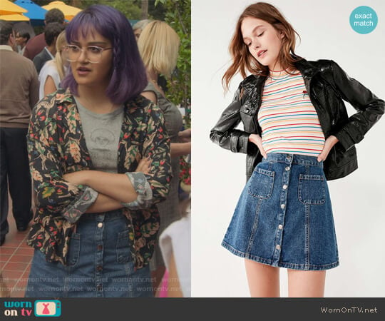 Denim Button-Front Skirt by BDG at Urban Outfitters worn by Gert Yorkes (Ariela Barer) on Marvels Runaways