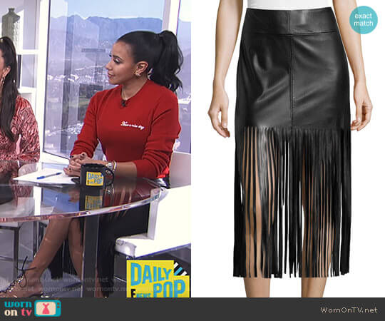 Faux Leather Fringe Skirt by Vakko worn by Julissa Bermudez on E! News