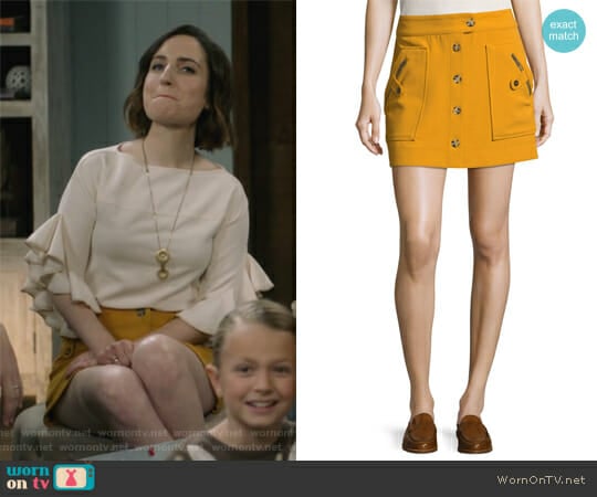 Monroe A-Line Button-Front Mini Skirt by Veronica Beard worn by Jennifer Short (Zoe Lister-Jones) on Life in Pieces