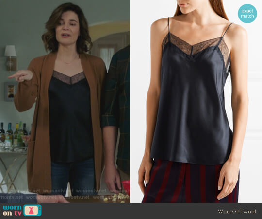 Lace-trimmed silk-satin camisole by Vince worn by Heather Hughes (Betsy Brandt) on Life in Pieces