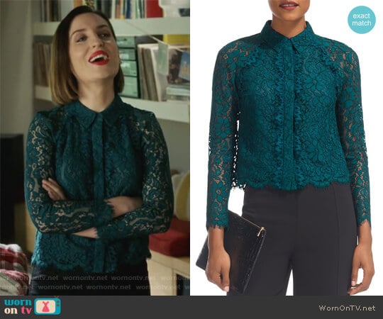 Suzie Scalloped Lace Shirt by Whistles worn by Jennifer Short (Zoe Lister-Jones) on Life in Pieces