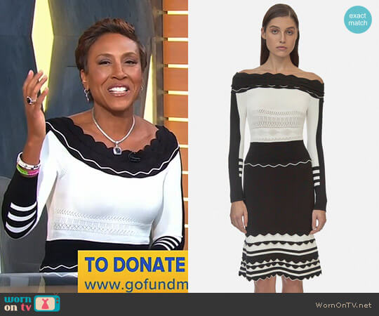 Striped Off Shoulder Knit Dress by Yigal Azrouël worn by Robin Roberts on Good Morning America