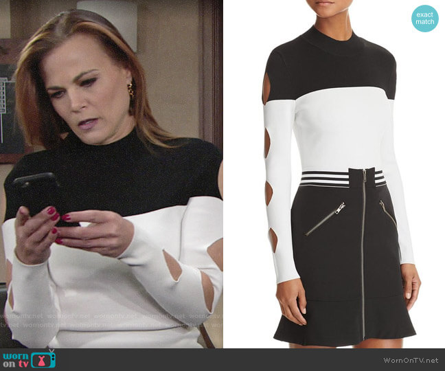 Yigal x Aqua Cutout Color-Block Sweater worn by Phyllis Newman (Gina Tognoni) on The Young and the Restless