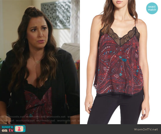 Christy Printed Silk Camisole Tank by Zadig & Voltaire worn by Colleen Brandon-Ortega (Angelique Cabral) on Life in Pieces