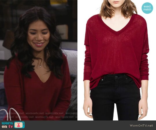 Brume Cashmere Sweater by Zadig and Voltaire worn by Eve Roberts (Liza Lapira) on 9JKL