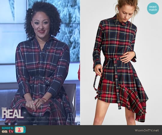 Checked and Ruffled Tunic by Zara worn by Tamera Mowry on The Real