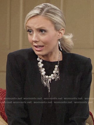 Abby’s pearl necklace and embroidered boots on The Young and the Restless