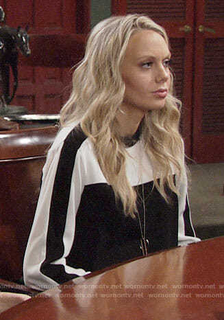 Abby’s black and white colorblock dress on The Young and the Restless