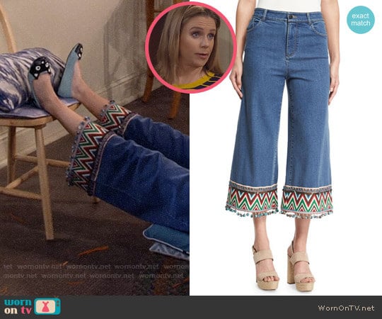 Alice + Olivia Beta Embroidered Jeans worn by Kimmy Gibbler (Andrea Barber) on Fuller House