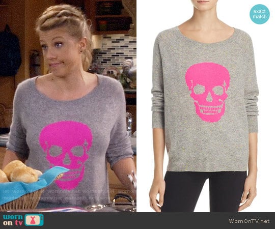 Aqua Cashmere Skull Donegal Sweater worn by Stephanie Tanner (Jodie Sweetin) on Fuller House