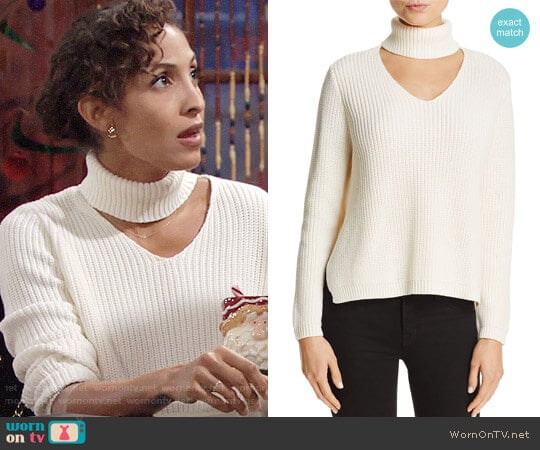 Aqua Cutout Turtleneck Sweater worn by Lily Winters (Christel Khalil) on The Young and the Restless