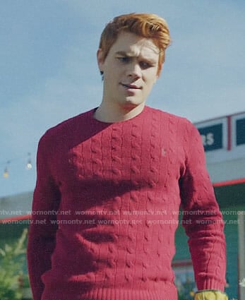 Archie's red cable knit sweater on Riverdale