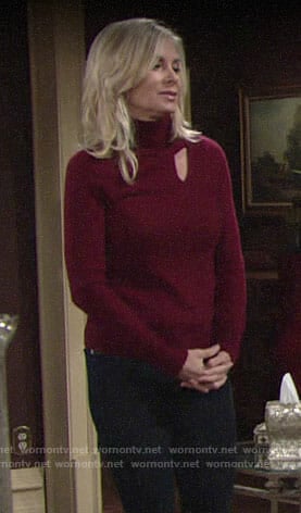 Ashley’s red turtleneck sweater with cutout on The Young and the Restless
