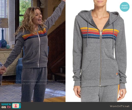 Aviator Nation 5-Stripe Zip Hoodie worn by DJ Tanner-Fuller (Candace Cameron Bure) on Fuller House