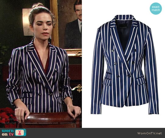 Banana Republic Double-Breasted Fit Stripe Blazer worn by Victoria Newman (Amelia Heinle) on The Young and the Restless