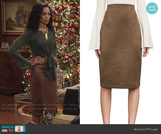 Bcbgmaxazria Lyric Faux Suede Skirt worn by Hilary Curtis (Mishael Morgan) on The Young and the Restless