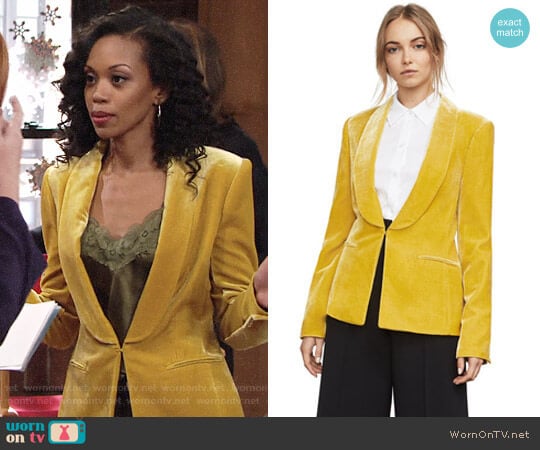 Bcbgmaxazria Phoenix Velvet Tuxedo Blazer worn by Hilary Curtis (Mishael Morgan) on The Young and the Restless