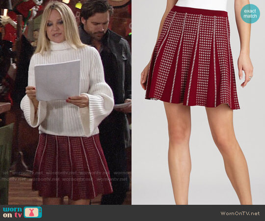 WornOnTV Sharon s white bell sleeve sweater and red dotted skirt