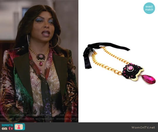 Statement Black Fuchsia Gold Chain Necklace by Beads of Aquarius worn by Cookie Lyon (Taraji P. Henson) on Empire