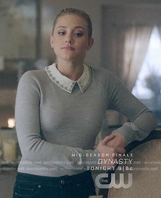 Betty's grey sweater with embellished collar on Riverdale