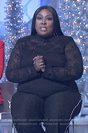 Loni’s black floral lace top on The Real