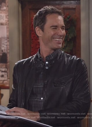 Will's leather moto jacket and plaid shirt on Will and Grace