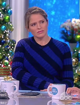 Sara’s blue and black striped ribbed dress on The View