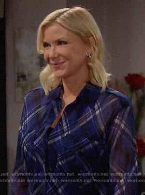 Brooke's blue plaid shirt on The Bold and the Beautiful