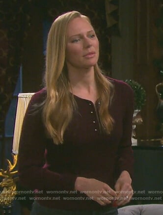 Abigail’s burgundy barbell top on Days of our Lives