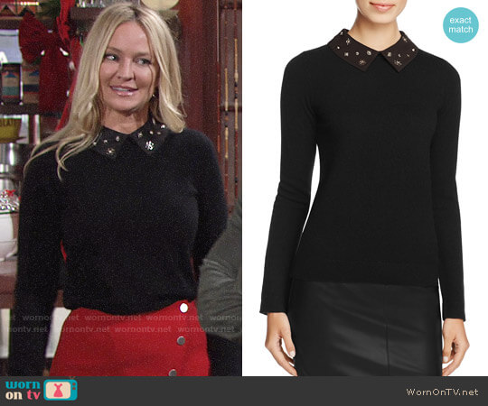 C by Bloomingdales Cashmere Embellished-Collar Sweater worn by Sharon Newman (Sharon Case) on The Young and the Restless