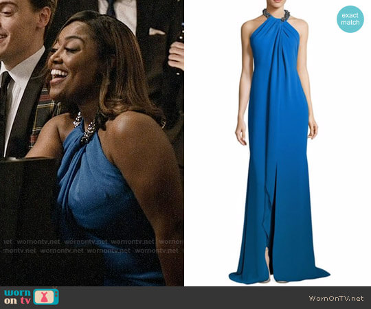 Carmen Marc ValvoToga Embellished Neck Gown worn by Daisy Grant (Patina Miller) on Madam Secretary