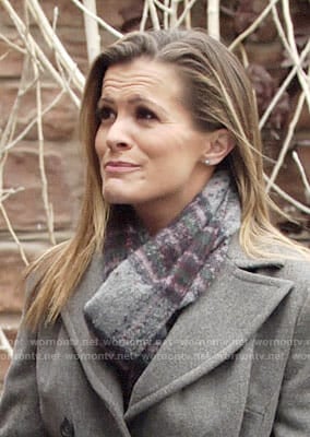 Chelsea's grey and purple plaid scarf on The Young and the Restless