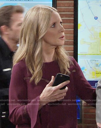 Christine’s purple bell-sleeve top on The Young and the Restless