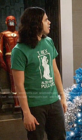 Cisco's green T Rex Also Hates Pull-Ups t-shirt on The Flash