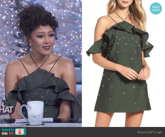 Assemble Embellished Shift Dress by C/MEO Collective worn by Tamera Mowry on The Real