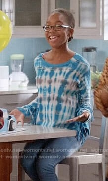 Diane’s blue tie dye fringed sweater on Black-ish