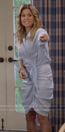 DJ’s blue ruched shirtdress on Fuller House