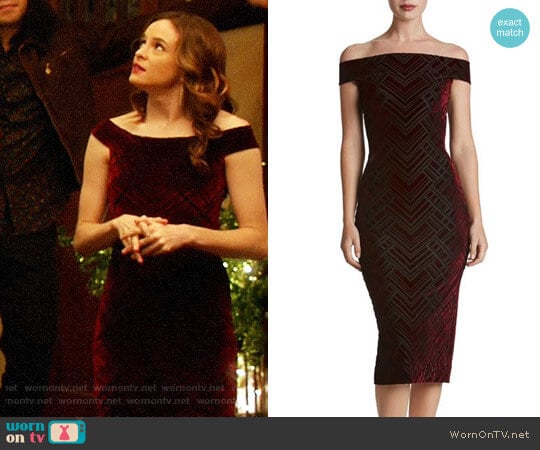 Dress the Population Eden Geo Print Velvet Off the Shoulder Dress worn by Caitlin Snow (Danielle Panabaker) on The Flash