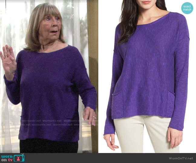 Eileen Fisher Organic Linen & Cotton Knit Boxy Top worn by Dina Mergeron (Marla Adams) on The Young and the Restless