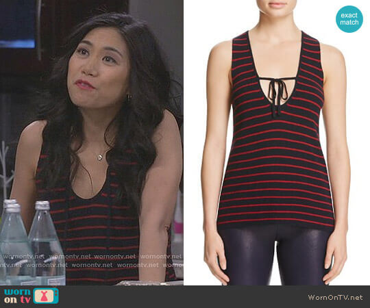 Dahlia Tie Neck Striped Top by Elizabeth and James worn by Eve Roberts (Liza Lapira) on 9JKL