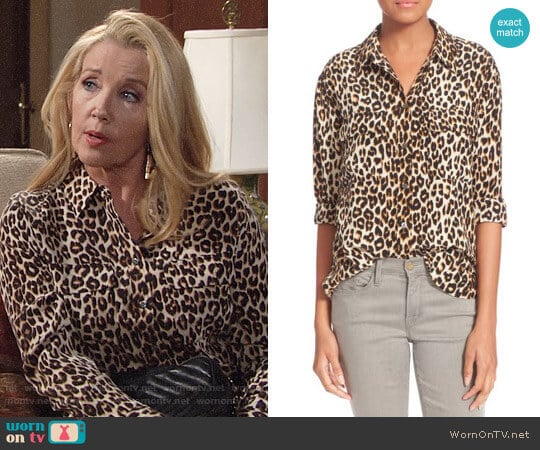 Equipment  Signature Leopard Print Shirt worn by Nikki Reed Newman (Melody Thomas-Scott) on The Young and the Restless